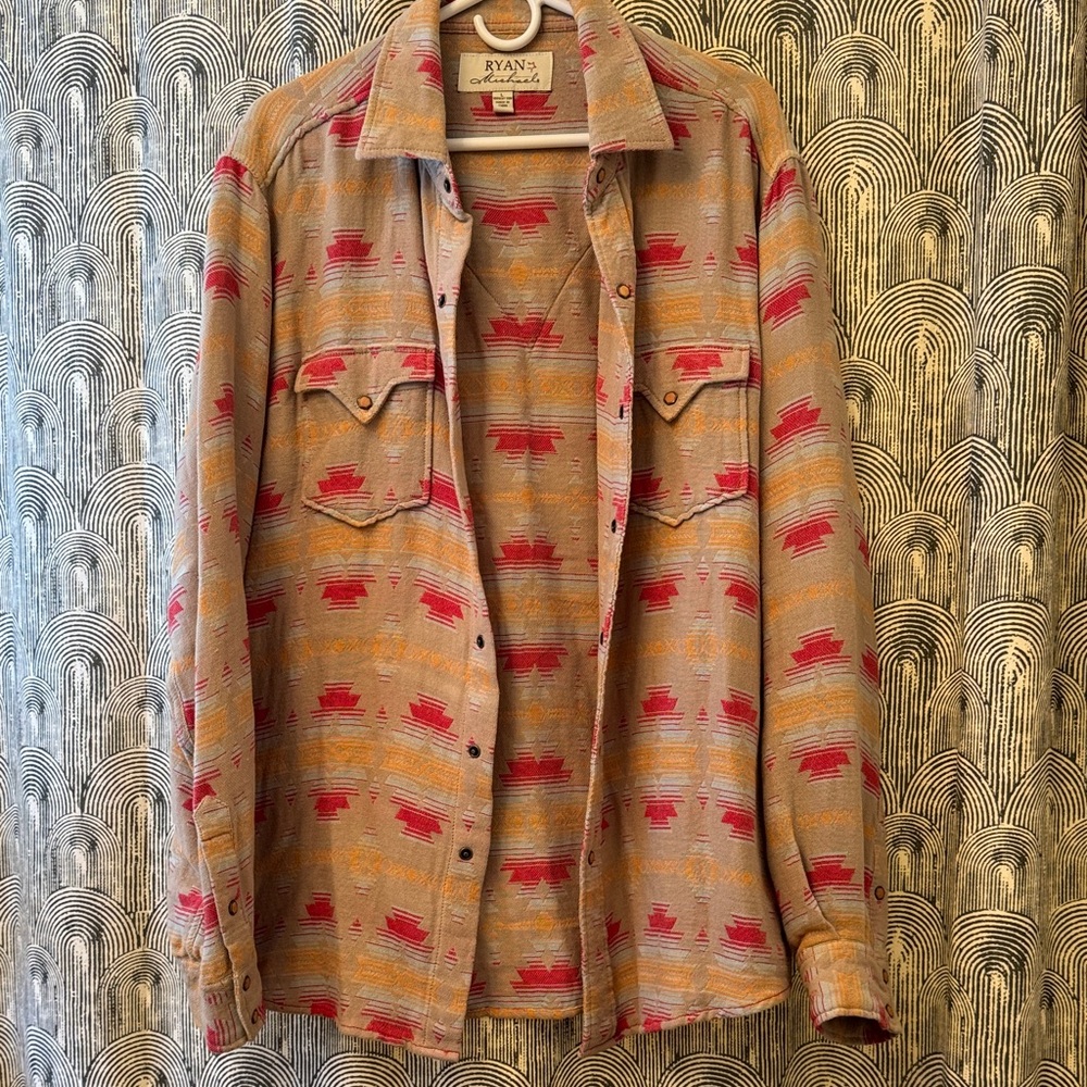 Ryan's Men's Casual Button Down Shirt - Red and Tan